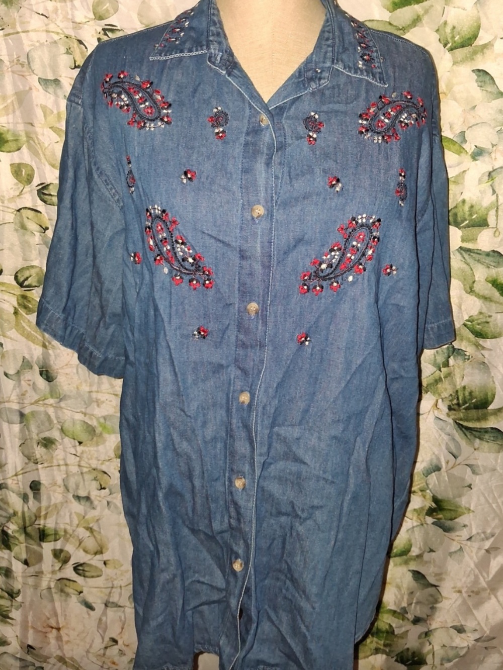 Cabin Creek Denim Blue Embroidered Button Down Shirt